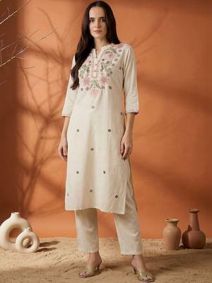 Women Floral Embroidered Regular Thread Work Pure Cotton Kurta with Trousers 5