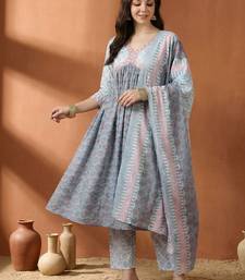 Women Ethnic Motifs Printed Panelled Pure Cotton Kurta with Trousers & With Dupatta