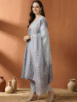 Women Ethnic Motifs Printed Panelled Pure Cotton Kurta with Trousers & With Dupatta 2