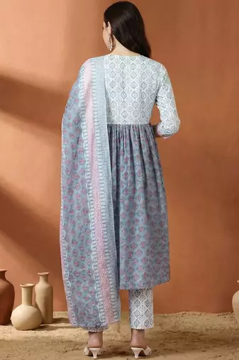 Women Ethnic Motifs Printed Panelled Pure Cotton Kurta with Trousers & With Dupatta