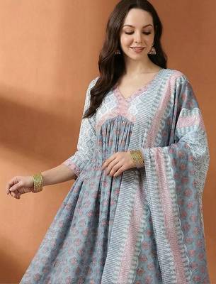 Women Ethnic Motifs Printed Panelled Pure Cotton Kurta with Trousers & With Dupatta 4