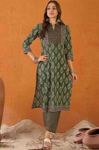 Women Ethnic Motifs Printed Regular Pure Cotton Kurta with Trousers