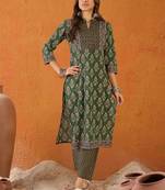 Women Ethnic Motifs Printed Regular Pure Cotton Kurta with Trousers