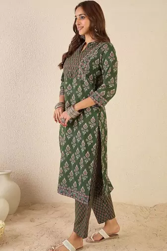 Women Ethnic Motifs Printed Regular Pure Cotton Kurta with Trousers