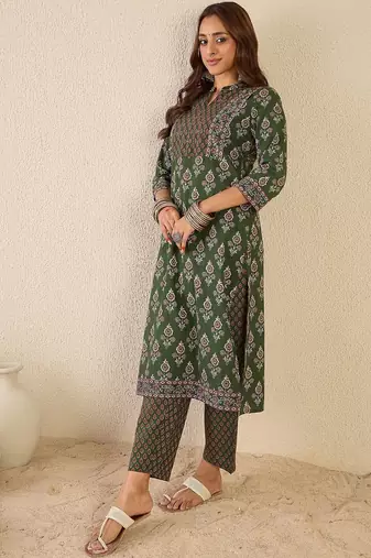 Women Ethnic Motifs Printed Regular Pure Cotton Kurta with Trousers