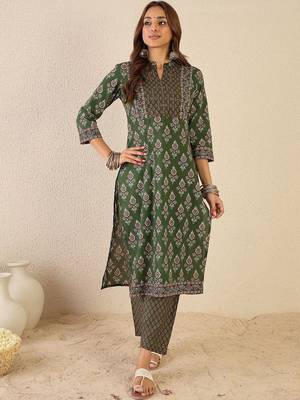 Women Ethnic Motifs Printed Regular Pure Cotton Kurta with Trousers 7