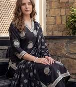 Women Floral Printed Regular Sequinned Pure Cotton Kurta with Trousers & With Dupatta