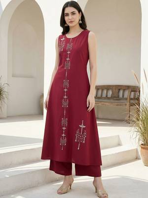 Women Ethnic Motifs Embroidered Regular Thread Work Pure Cotton Kurta with Palazzos 1