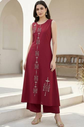 Women Ethnic Motifs Embroidered Regular Thread Work Pure Cotton Kurta with Palazzos