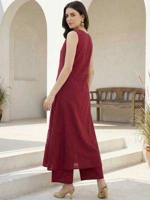 Women Ethnic Motifs Embroidered Regular Thread Work Pure Cotton Kurta with Palazzos 3