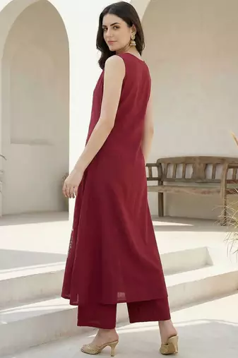 Women Ethnic Motifs Embroidered Regular Thread Work Pure Cotton Kurta with Palazzos