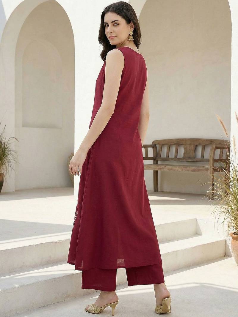 Women Ethnic Motifs Embroidered Regular Thread Work Pure Cotton Kurta with Palazzos