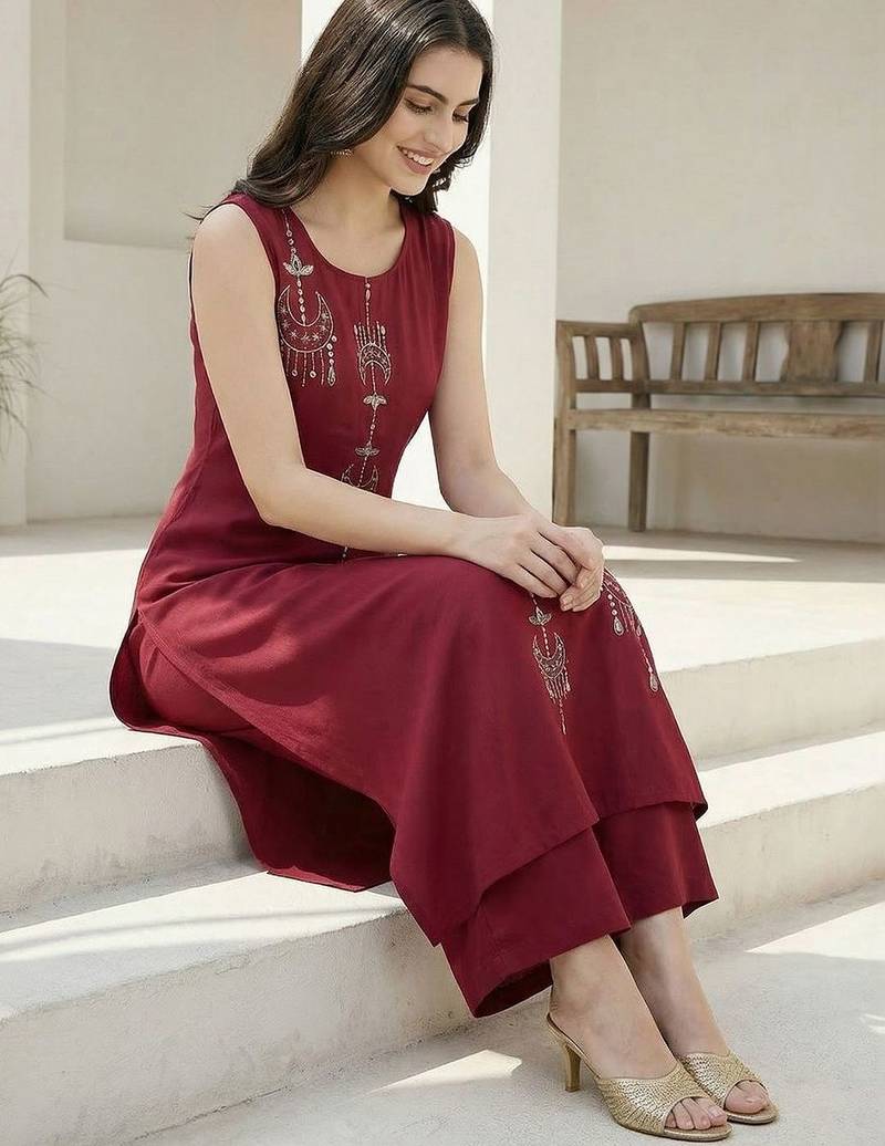 Women Ethnic Motifs Embroidered Regular Thread Work Pure Cotton Kurta with Palazzos