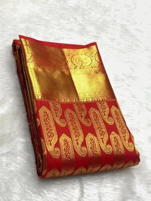 Red color art silk blend sarees with blouse 2