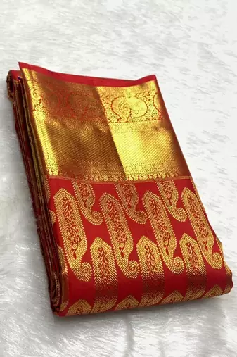 Red color art silk blend sarees with blouse