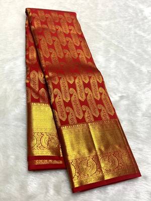 Red color art silk blend sarees with blouse 3