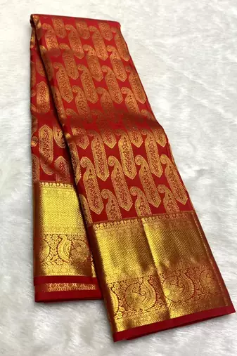 Red color art silk blend sarees with blouse