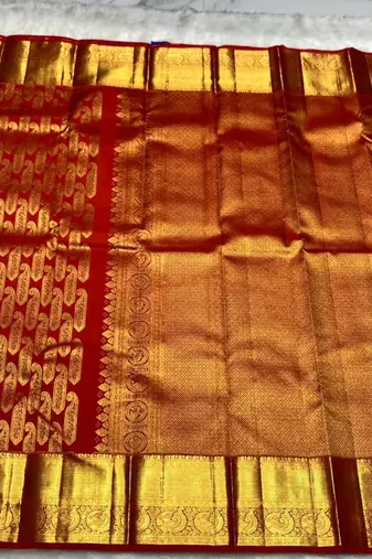 Red color art silk blend sarees with blouse