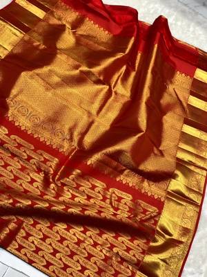 Red color art silk blend sarees with blouse 5