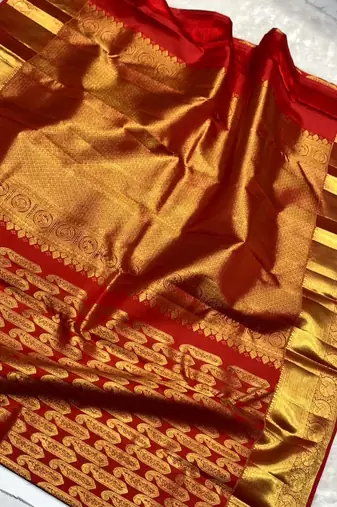 Red color art silk blend sarees with blouse