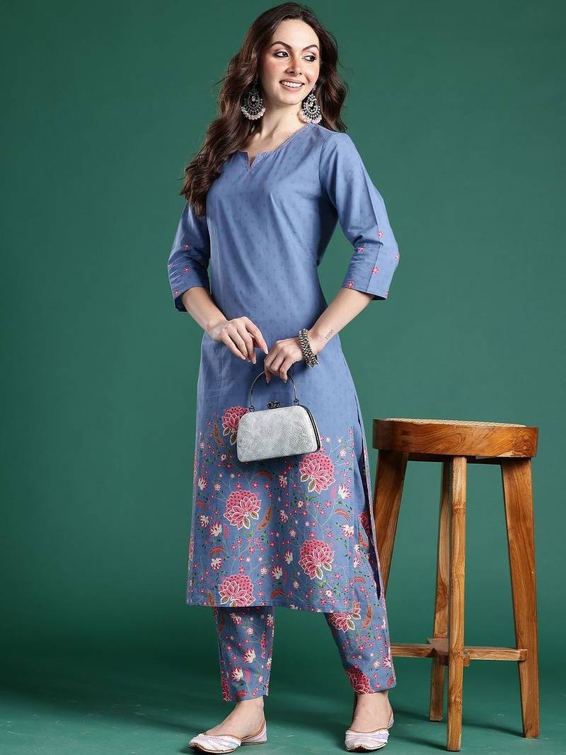 Women Floral Printed Regular Pure Cotton Kurta with Trousers