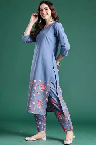 Women Floral Printed Regular Pure Cotton Kurta with Trousers