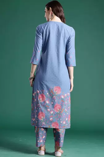 Women Floral Printed Regular Pure Cotton Kurta with Trousers
