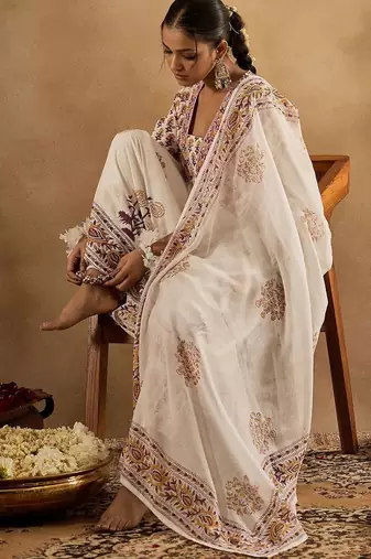 Women Floral Printed Empire Pure Cotton Kurta with Trousers & With Dupatta
