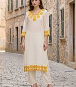 Women Floral Embroidered Regular Thread Work Pure Cotton Kurta with Trousers