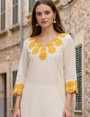 Women Floral Embroidered Regular Thread Work Pure Cotton Kurta with Trousers 2