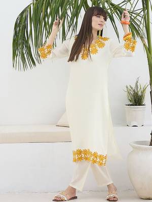 Women Floral Embroidered Regular Thread Work Pure Cotton Kurta with Trousers 5