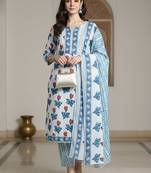 Floral Printed Pure Cotton Kurta With Trousers & Dupatta