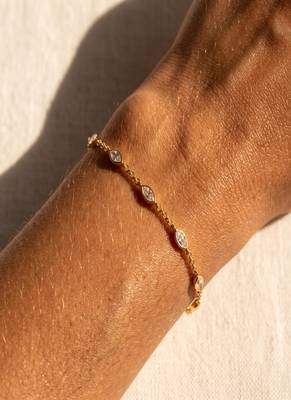 Elegant Gold Tone Marquise Stone Chain Bracelet 1
