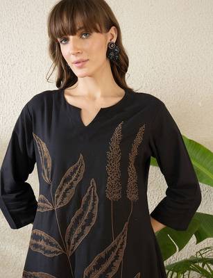 Ethnic Motifs Embroidered Notch Neck Thread Work Pure Cotton Kurta With Palazzos 2