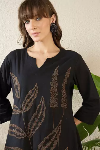 Ethnic Motifs Embroidered Notch Neck Thread Work Pure Cotton Kurta With Palazzos