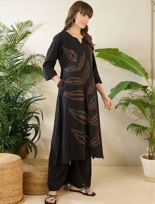 Ethnic Motifs Embroidered Notch Neck Thread Work Pure Cotton Kurta With Palazzos 4