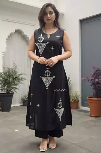 Women Ethnic Motifs Embroidered Cotton A-Line Kurta with Palazzos