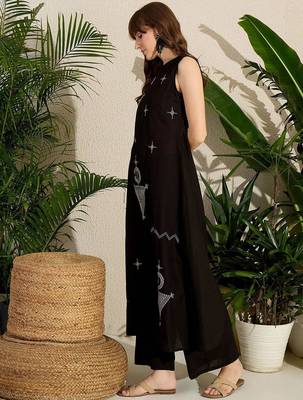 Geometric Embroidered Mandarin Collar Thread Work Pure Cotton Kurta & Palazzo 6