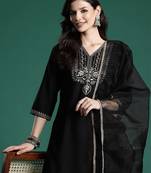 Ethnic Motifs Zari Embroidered Liva Kurta With Sharara & Dupatta