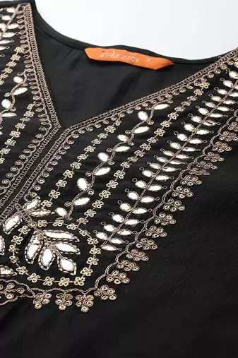 Ethnic Motifs Zari Embroidered Liva Kurta With Sharara & Dupatta
