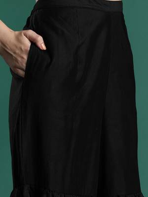 Ethnic Motifs Zari Embroidered Liva Kurta With Sharara & Dupatta 3