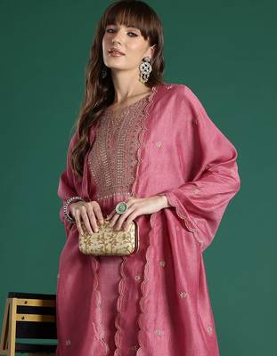 Floral Embroidered Sequinned Kurta with Trousers & With Dupatta 1