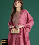 Floral Embroidered Sequinned Kurta with Trousers & With Dupatta