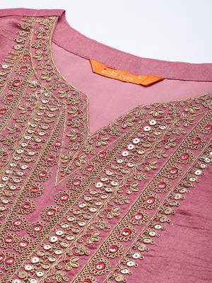 Floral Embroidered Sequinned Kurta with Trousers & With Dupatta 2