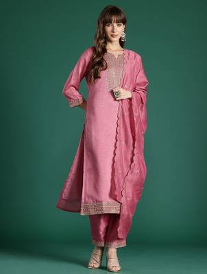 Floral Embroidered Sequinned Kurta with Trousers & With Dupatta 5