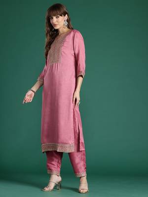 Floral Embroidered Sequinned Kurta with Trousers & With Dupatta 6