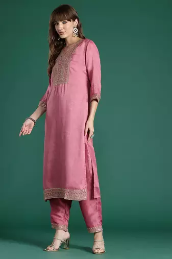 Floral Embroidered Sequinned Kurta with Trousers & With Dupatta