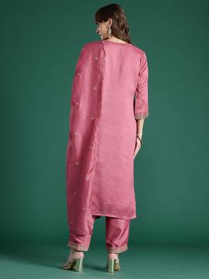Floral Embroidered Sequinned Kurta with Trousers & With Dupatta 7