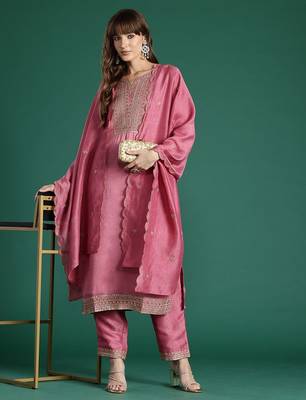 Floral Embroidered Sequinned Kurta with Trousers & With Dupatta 8