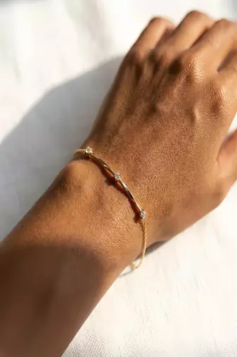 Elegant Gold Tone Slim Chain Bracelet with Clear Crystal Accents